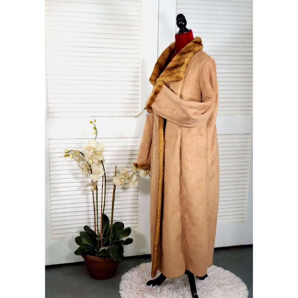 NWT Jones New York Women's Tan Suede Faux Fur Lined Long Jacket Sz L 1111 - Picture 4 of 16